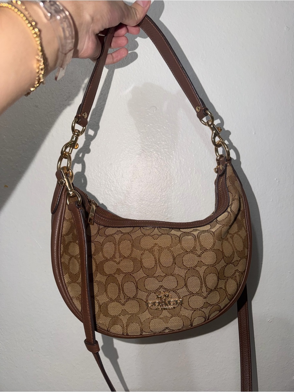 Coach Signature Crescent Shoulder Bag in Brown
